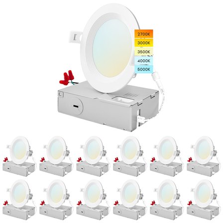 LUXRITE 4 Inch Ultra Thin LED Recessed Downlights 5 CCT Selectable 2700K-5000K 10.5W 750LM Dimmable 12-Pack LR23731-12PK
